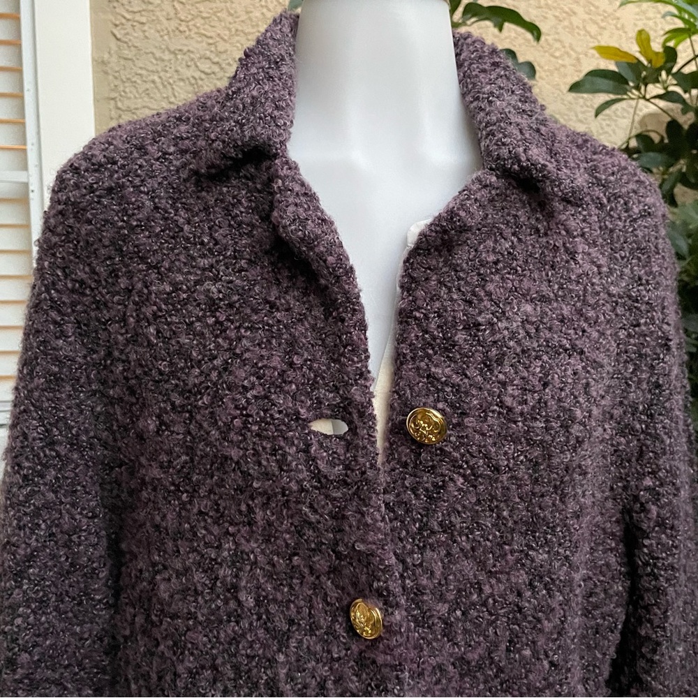 Vintage dark purple First Option knitted jacket/cardigan with gold buttons